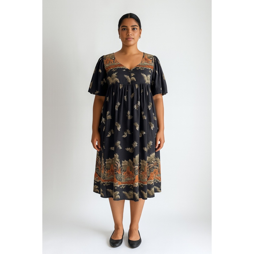 Fundamentals giraffe pattern black cotton muumuu cotton dress‎ nightgown size M